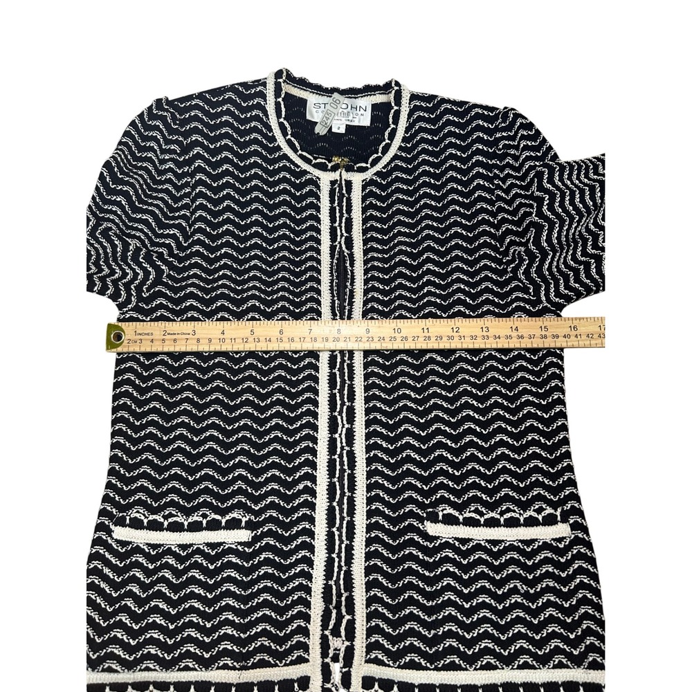 St John Collection Knit Jacket Black White Zigzag Trim Zipper Gold Accent Size 2 - Picture 5 of 9